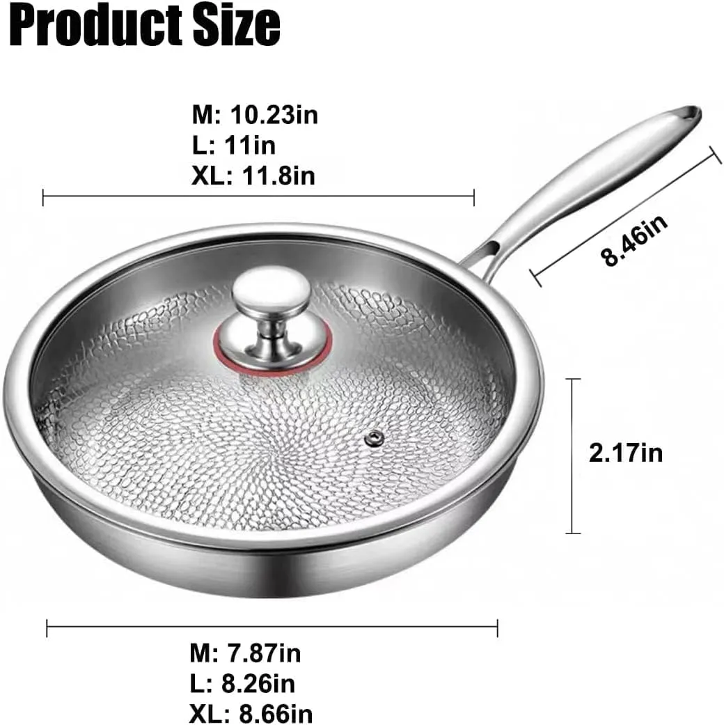 Titanium Hammered Pan Pro with Lid, Multifunctional Ultra-Durable Scratch-Resistant Non Stick Pans, Suitable for Kitchen, Cooking,Silver,10.23in