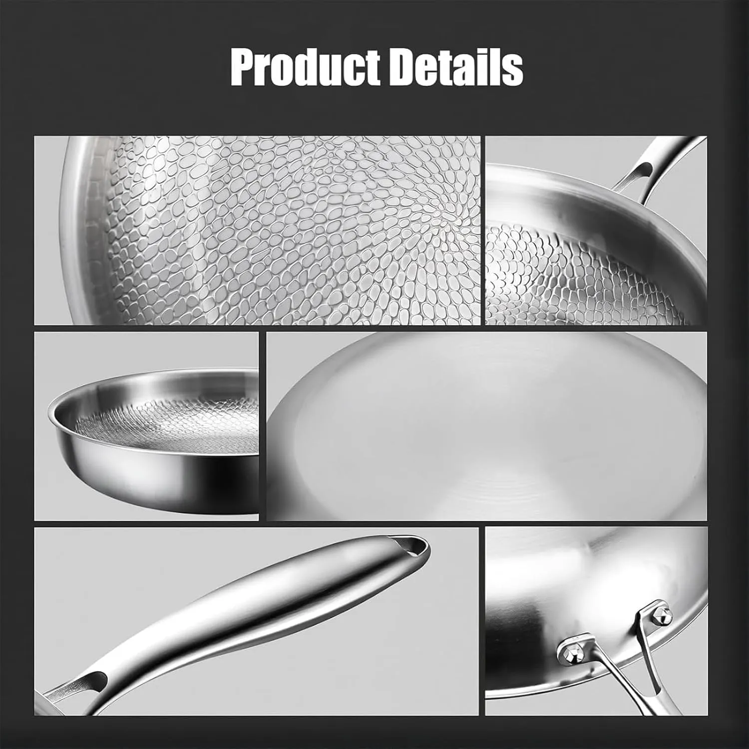 Titanium Hammered Pan Pro with Lid, Multifunctional Ultra-Durable Scratch-Resistant Non Stick Pans, Suitable for Kitchen, Cooking,Silver,10.23in
