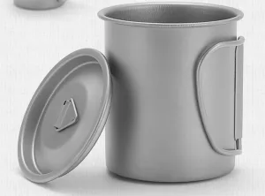 Titanium outdoor mug 300ml/10.15oz lightweight titanium pot with lid foldable handle teacup coffee outdoor backpack hiking picnic (750ml)