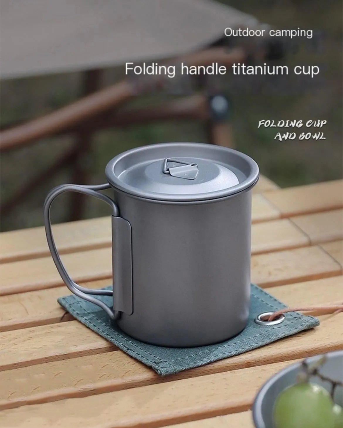 Titanium outdoor mug 300ml/10.15oz lightweight titanium pot with lid foldable handle teacup coffee outdoor backpack hiking picnic (750ml)