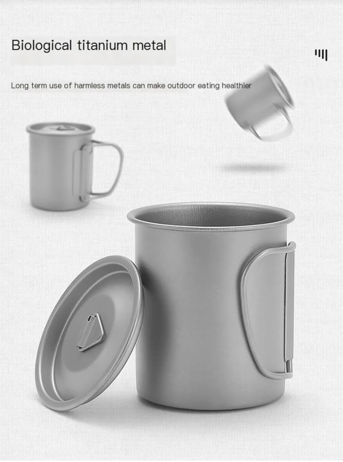 Titanium outdoor mug 300ml/10.15oz lightweight titanium pot with lid foldable handle teacup coffee outdoor backpack hiking picnic (750ml)