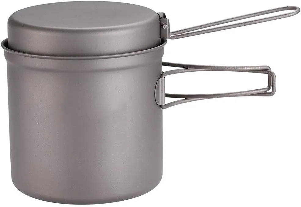 Titanium Pan Pot Outdoor Camping Hiking Cookware Backpacking Cooking Picnic Bowl Pot Pan Set with Folded Handle