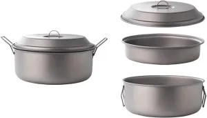 Titanium Pot, Multifunctional Camping Pots, Ultralight Soup Pot, with Handle and Steam Rack, Outdoor Camping Cookware, for Backpacking, Hiking