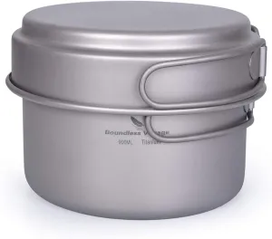 Titanium Pot Pan Set with Folding Handle Outdoor Camping Soup Pot Bowl Frying Pan Mess Kit Picnic Cookware