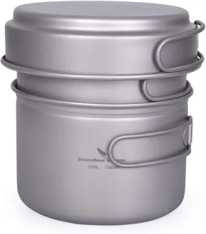 Titanium Pot Pan Set with Folding Handle Outdoor Camping Soup Pot Bowl Frying Pan Mess Kit Picnic Cookware
