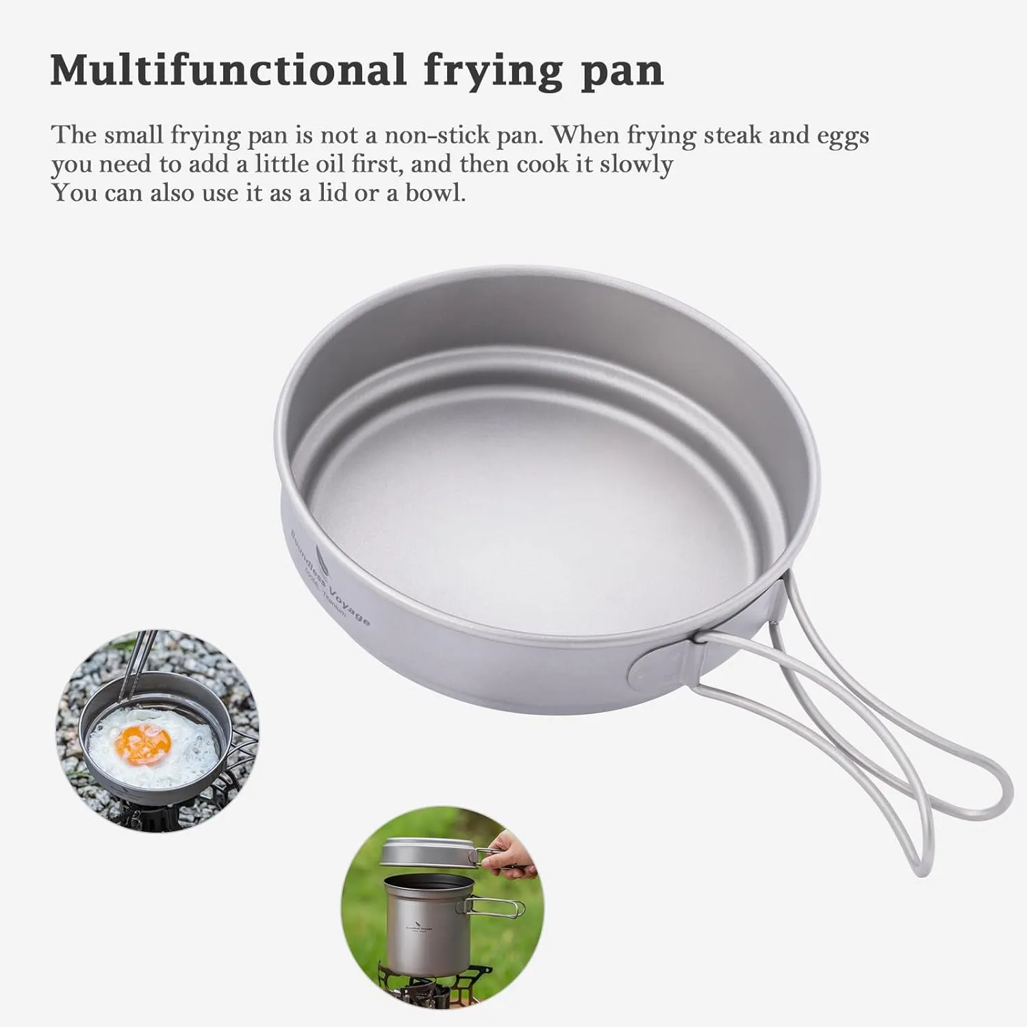Titanium Pot Pan Set with Folding Handle Outdoor Camping Soup Pot Bowl Frying Pan Mess Kit Picnic Cookware