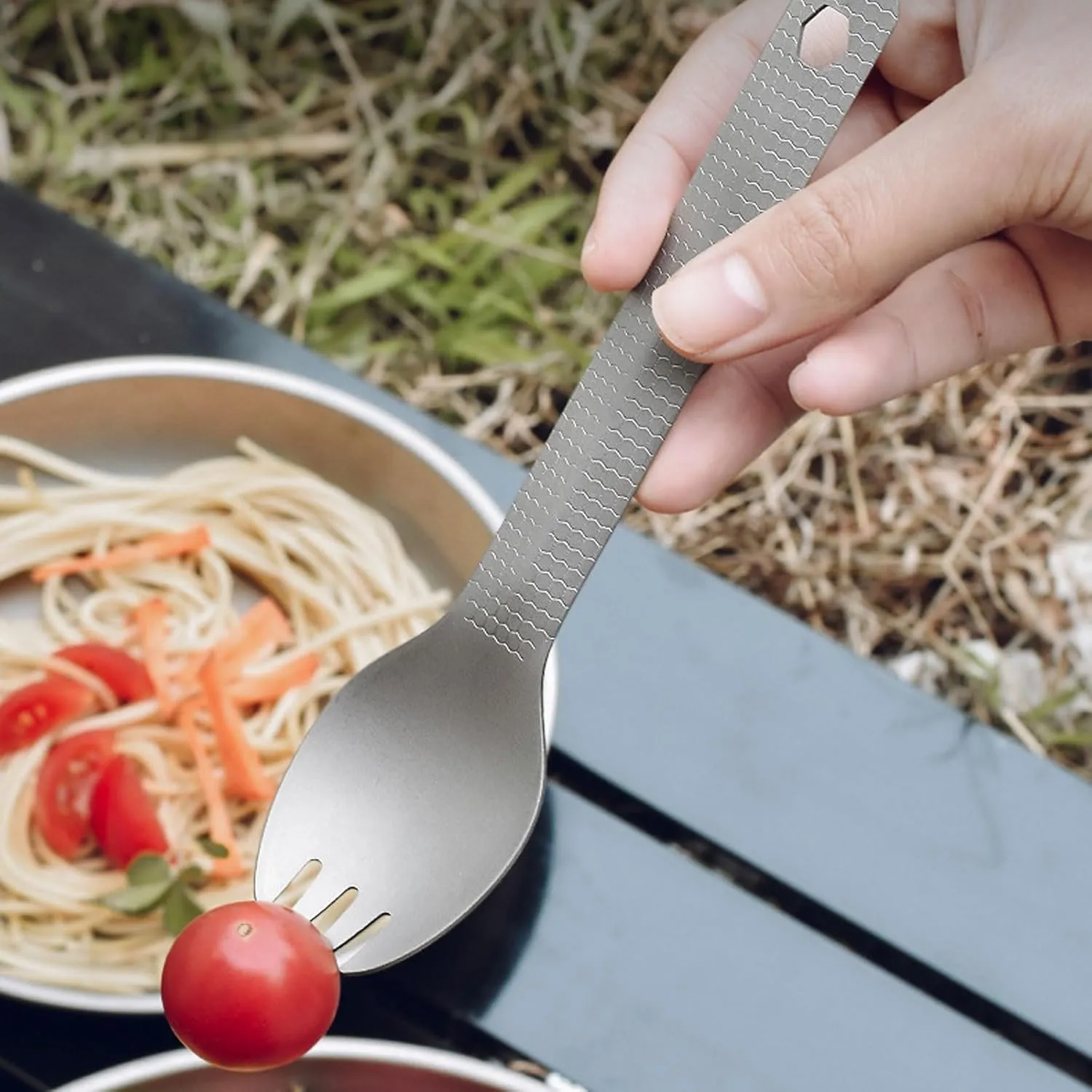 Titanium Spork Spoon Set 16.2cm Ultralight Camping Flatware Hanging Hole Ergonomic Grip Durable Portable Travel Utensils Backpacking, Hiking, Survival 2-Piece Outdoor (2 PC Spork)
