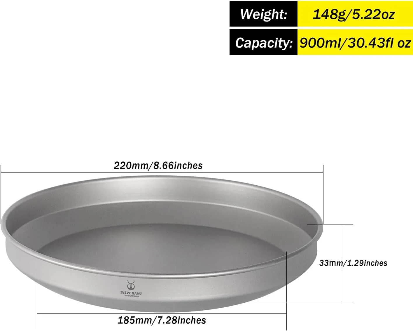 Titanium Trek Plate - Ultralight, Durable Camping Dish Pan Plate - Outdoor Kitchen Essential for Backpacking & Camping - 900ml