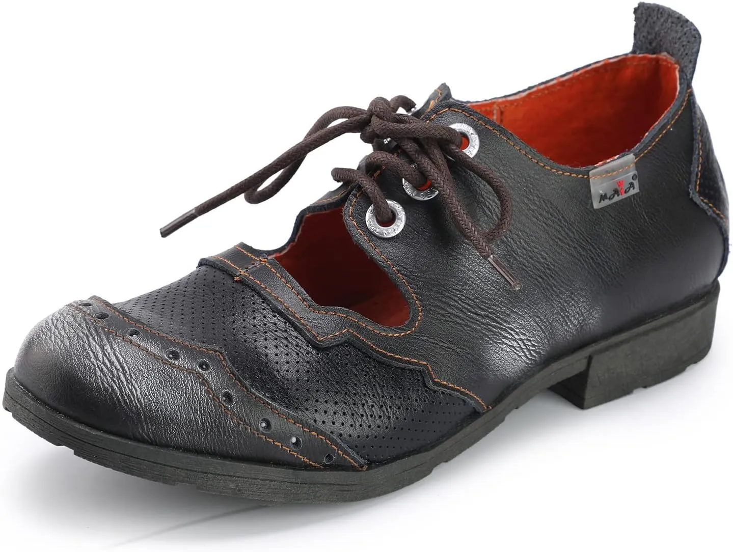 TMA EYES & MAiA Womens Leather Fashion Shoes with Breathable Lace-up Low Heel with Bare Instep Casual Shoes