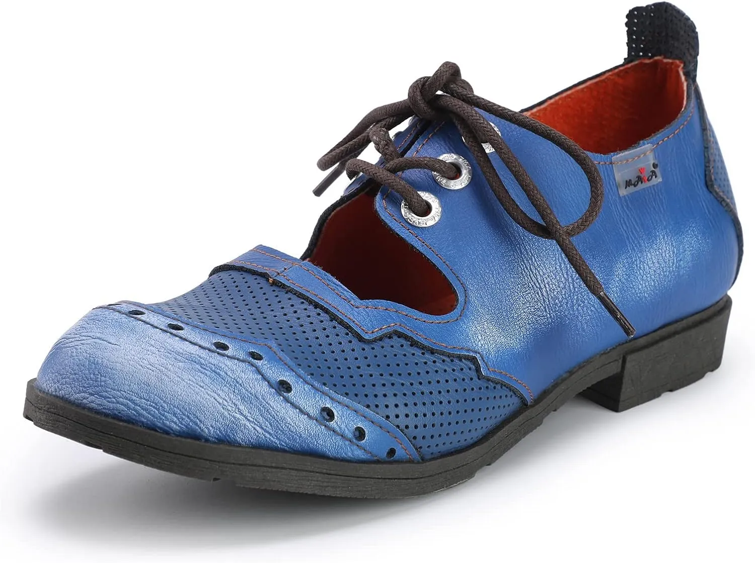 TMA EYES & MAiA Womens Leather Fashion Shoes with Breathable Lace-up Low Heel with Bare Instep Casual Shoes