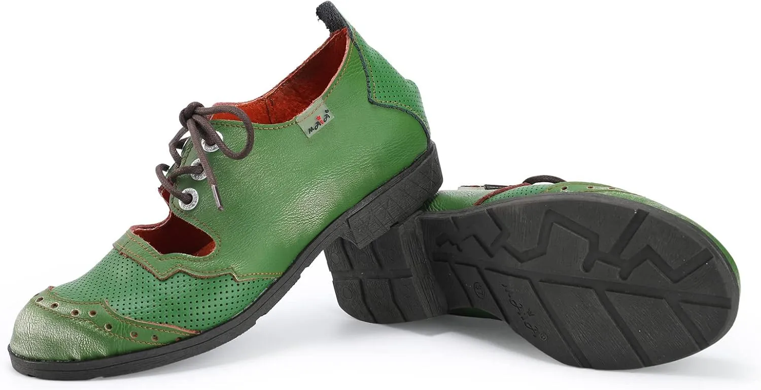 TMA EYES & MAiA Womens Leather Fashion Shoes with Breathable Lace-up Low Heel with Bare Instep Casual Shoes
