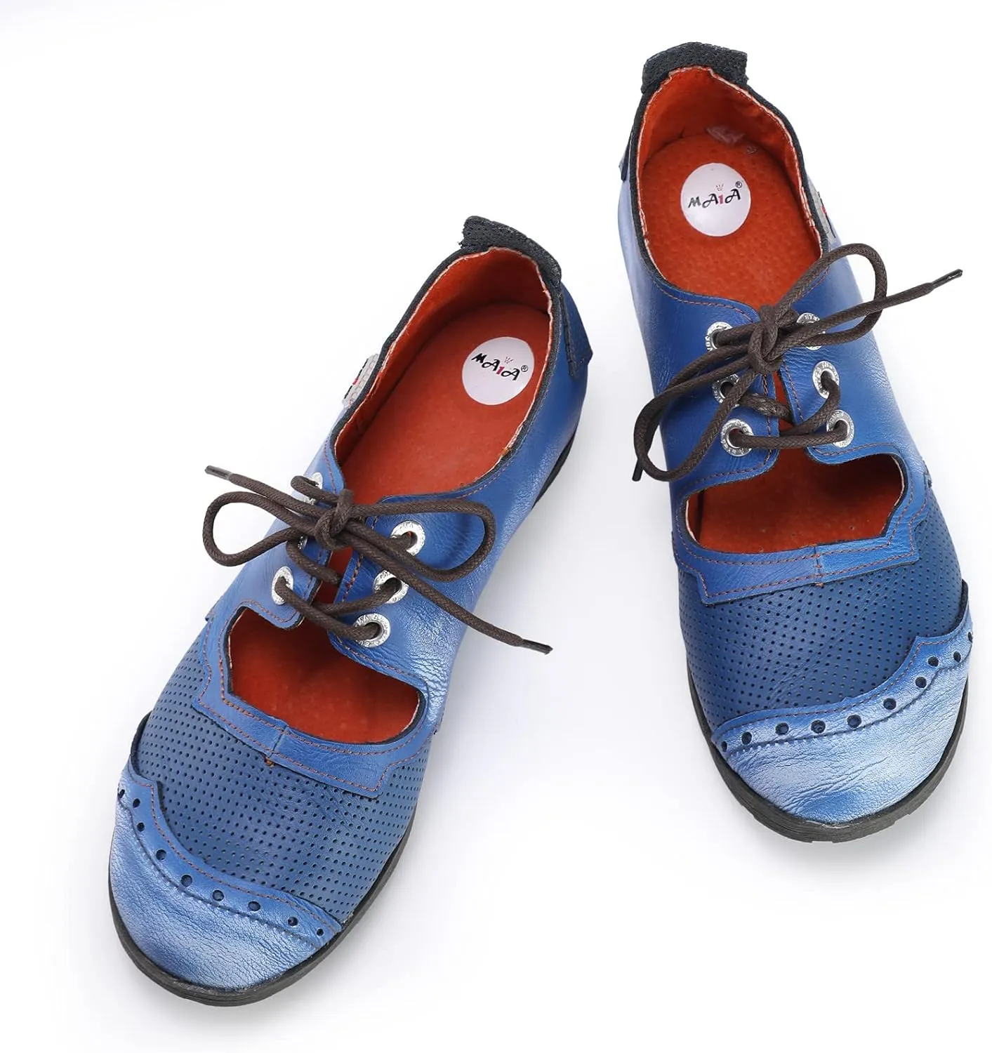 TMA EYES & MAiA Womens Leather Fashion Shoes with Breathable Lace-up Low Heel with Bare Instep Casual Shoes