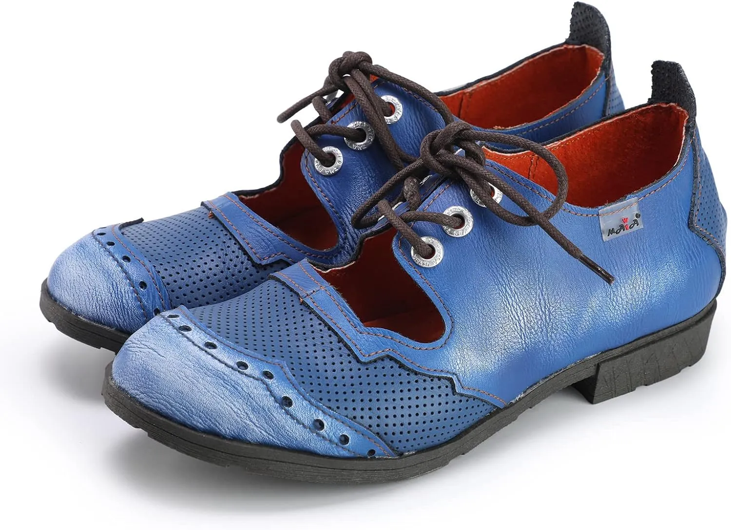 TMA EYES & MAiA Womens Leather Fashion Shoes with Breathable Lace-up Low Heel with Bare Instep Casual Shoes
