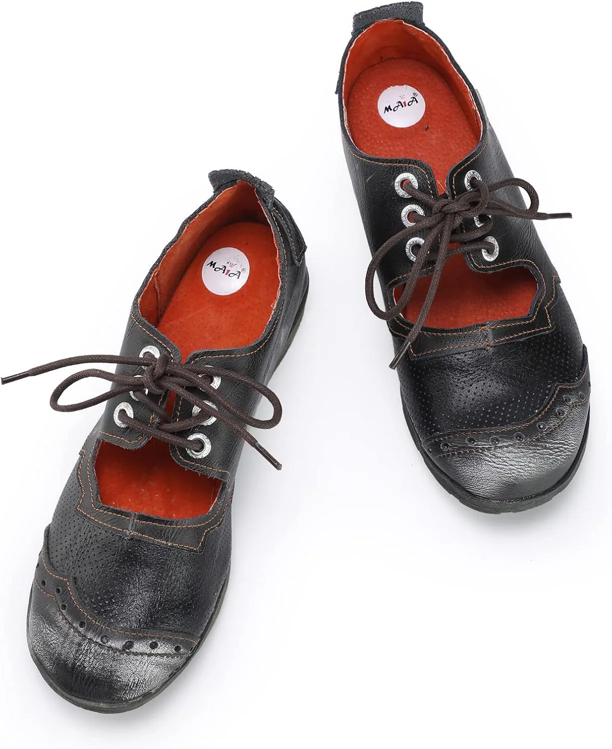 TMA EYES & MAiA Womens Leather Fashion Shoes with Breathable Lace-up Low Heel with Bare Instep Casual Shoes