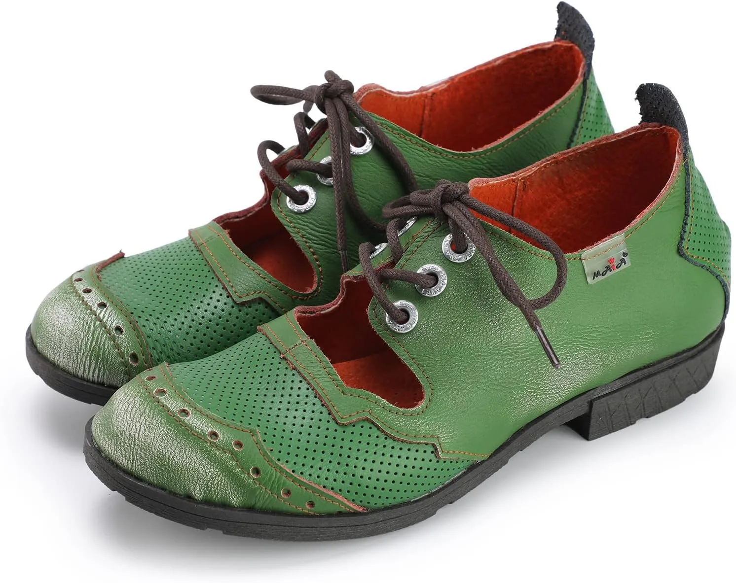 TMA EYES & MAiA Womens Leather Fashion Shoes with Breathable Lace-up Low Heel with Bare Instep Casual Shoes