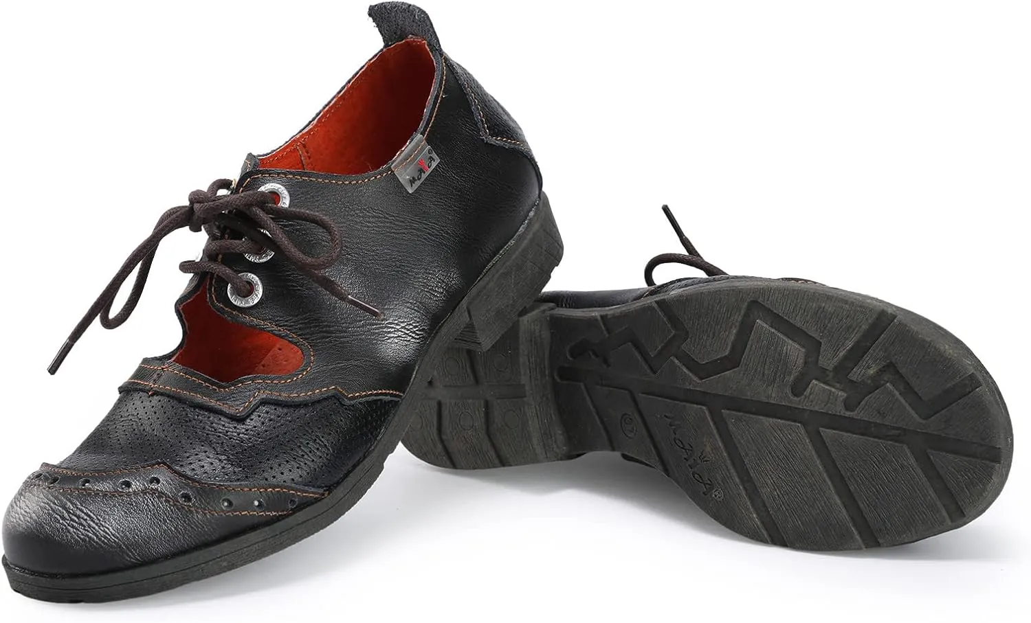 TMA EYES & MAiA Womens Leather Fashion Shoes with Breathable Lace-up Low Heel with Bare Instep Casual Shoes