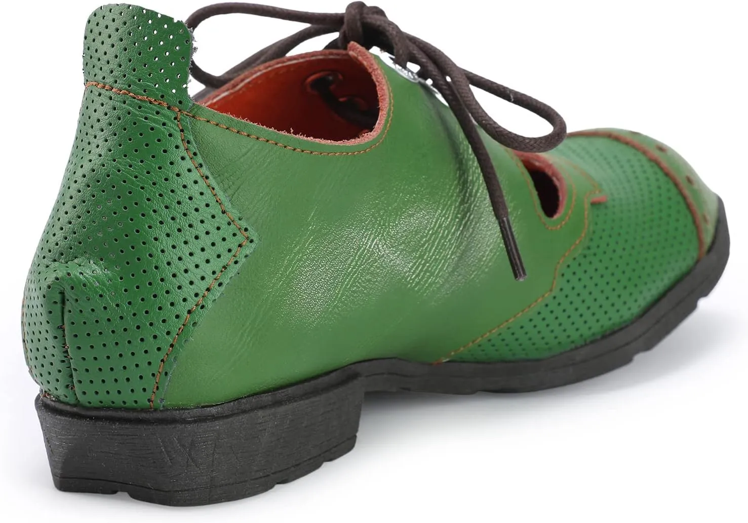 TMA EYES & MAiA Womens Leather Fashion Shoes with Breathable Lace-up Low Heel with Bare Instep Casual Shoes