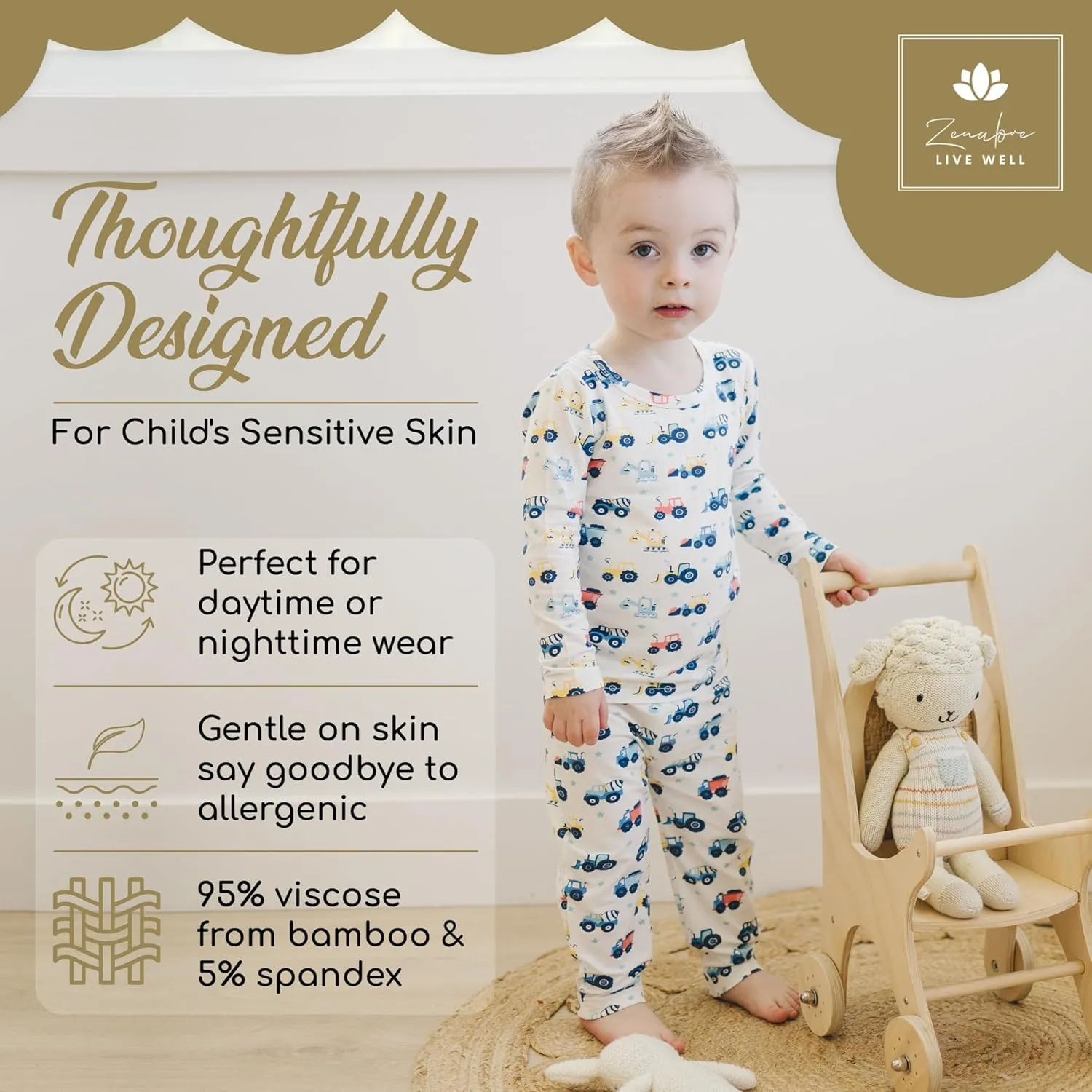 Toddler Pajamas Soft Baby Pajamas 2 Piece Sleepwear Set Toddler PJs, Viscose from bamboo (2t-5t)