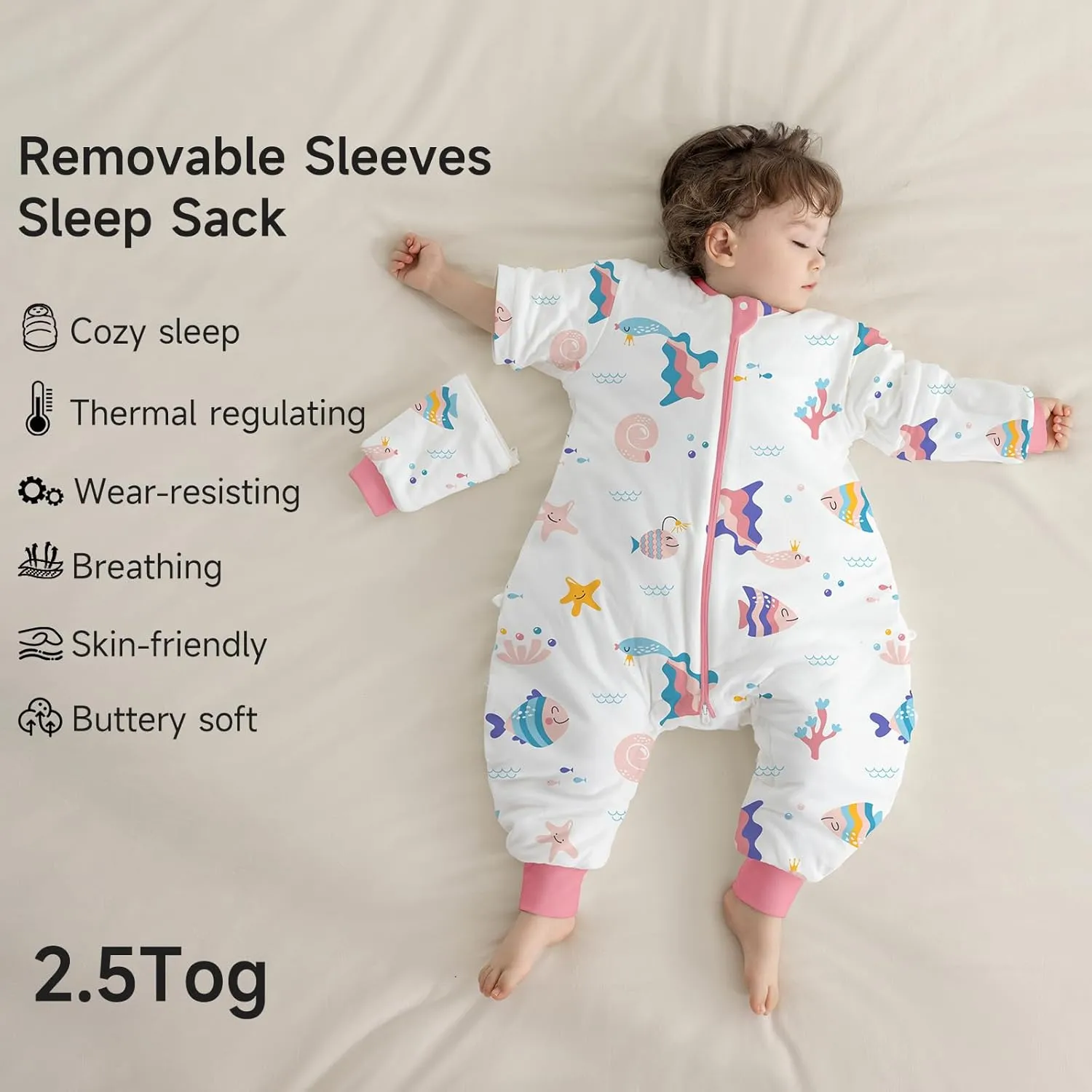 Toddler Sleep Sack with Feet, 2.5 TOG Removable Long Sleeve Winter Sleep Sack with Legs, Super Warm Baby Sleeping Bag Quilted Wearable Blankets for Kids 36-54 Months