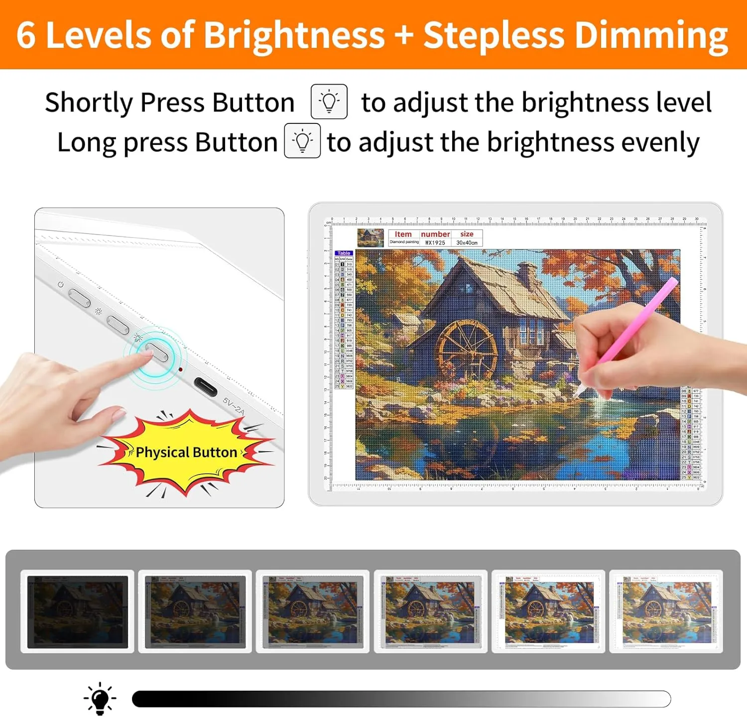 TOHETO Rechargeable A4 Light Pad with Carry Bag for Diamond Painting, Ultra Bright Tracing Light Box for Drawing, Wireless Lightbox for Tracing and Drawing, Cordless Diamond Art Light Board (White)
