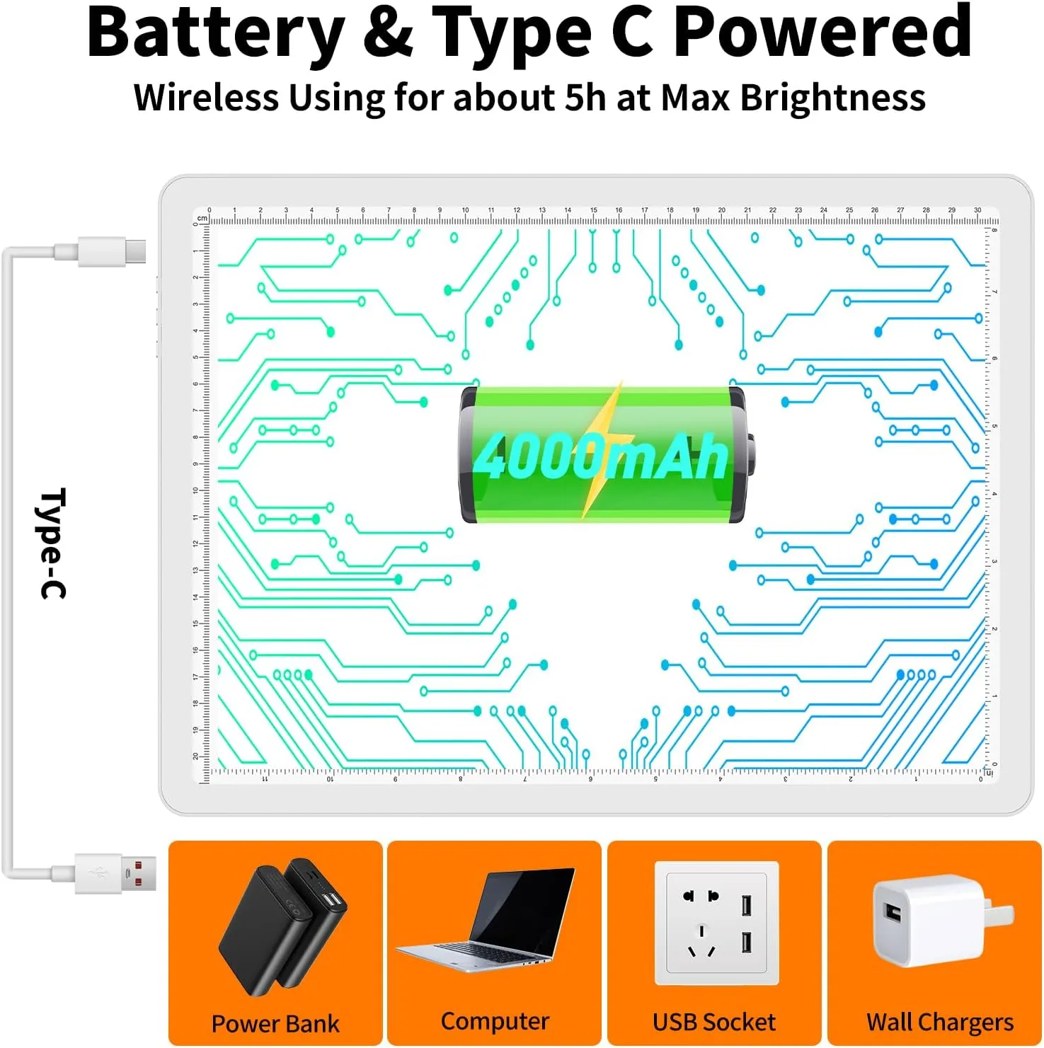 TOHETO Rechargeable A4 Light Pad with Carry Bag for Diamond Painting, Ultra Bright Tracing Light Box for Drawing, Wireless Lightbox for Tracing and Drawing, Cordless Diamond Art Light Board (White)