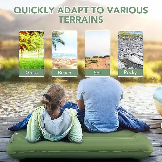 TOMSHOO Double Sleeping Pad, Inflatable Sleeping Mat Built-in Pump Camping Mat Upgraded Support Camping Mattress with Pillow, 2 Carabiner, Carry Bag, Repair Kit-77''L*53''W*5''H