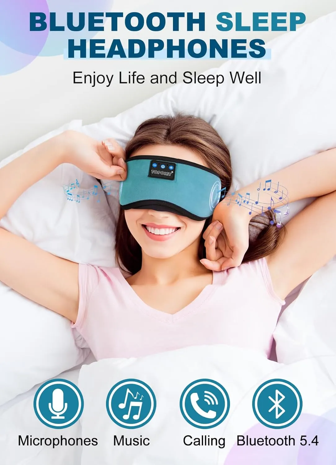 TOPOINT Sleep Mask with Headphones Bluetooth 5.4 Wireless, Sleep Headphone with Microphone Built-in HD Speakers Music, Eye Mask for Sleeping Travel Meditation for Men Women Girl Cool Gadgets