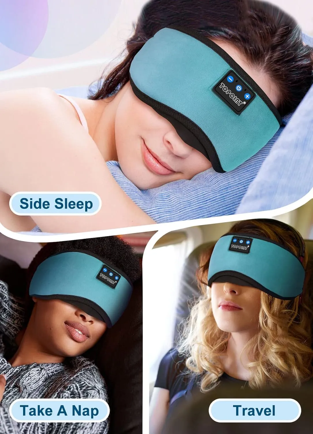 TOPOINT Sleep Mask with Headphones Bluetooth 5.4 Wireless, Sleep Headphone with Microphone Built-in HD Speakers Music, Eye Mask for Sleeping Travel Meditation for Men Women Girl Cool Gadgets