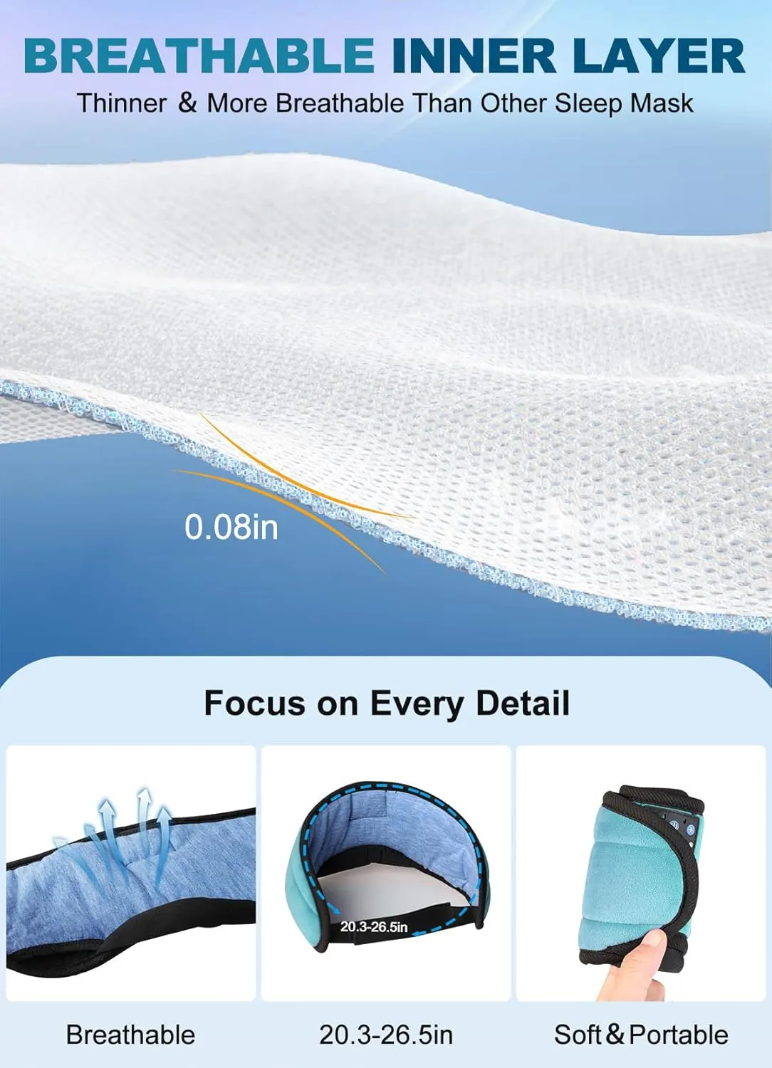 TOPOINT Sleep Mask with Headphones Bluetooth 5.4 Wireless, Sleep Headphone with Microphone Built-in HD Speakers Music, Eye Mask for Sleeping Travel Meditation for Men Women Girl Cool Gadgets