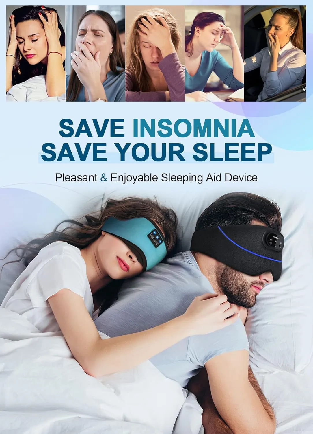 TOPOINT Sleep Mask with Headphones Bluetooth 5.4 Wireless, Sleep Headphone with Microphone Built-in HD Speakers Music, Eye Mask for Sleeping Travel Meditation for Men Women Girl Cool Gadgets