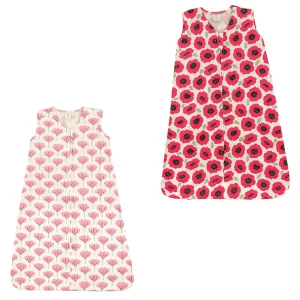 Touched by Nature Baby Organic Cotton Sleeveless Wearable Sleeping Bag, Sack, Blanket, Poppy And Tulip 2-Pack, 6-12 Months