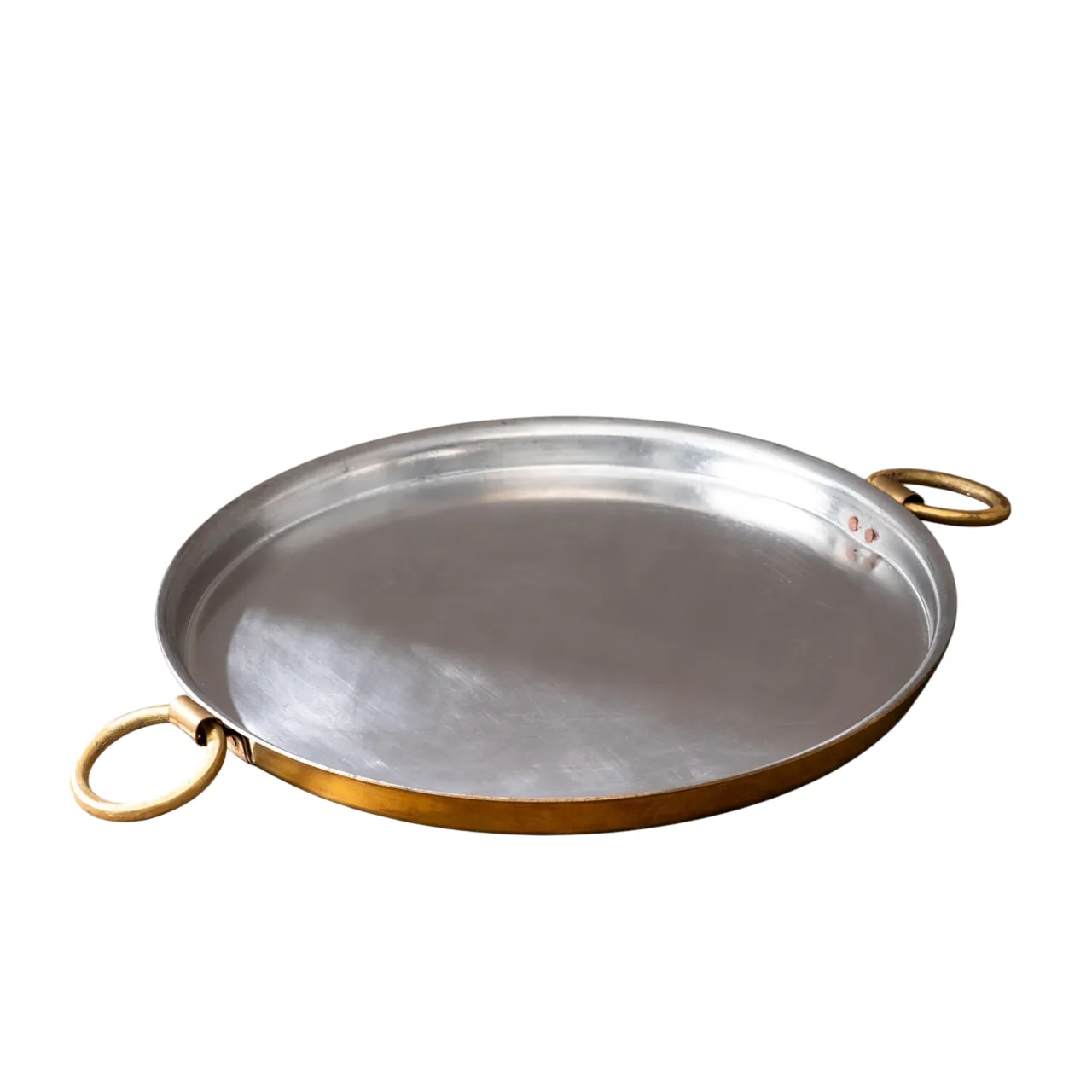Traditional Brass Dosa Tawa, Comes with Tin Lining, Brass Handle, 12.5", 32 cm