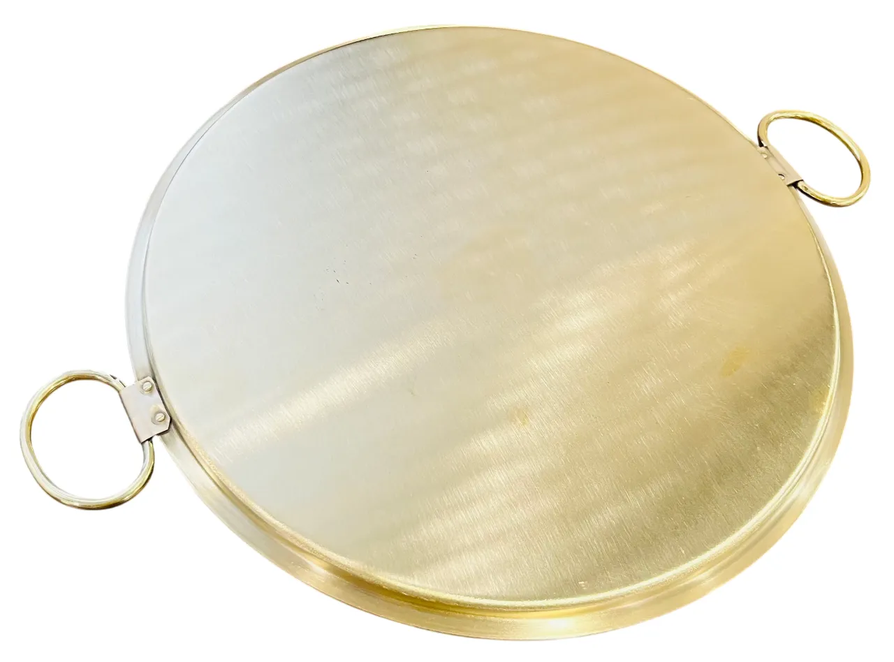 Traditional Brass Dosa Tawa, Comes with Tin Lining, Brass Handle, 12.5", 32 cm