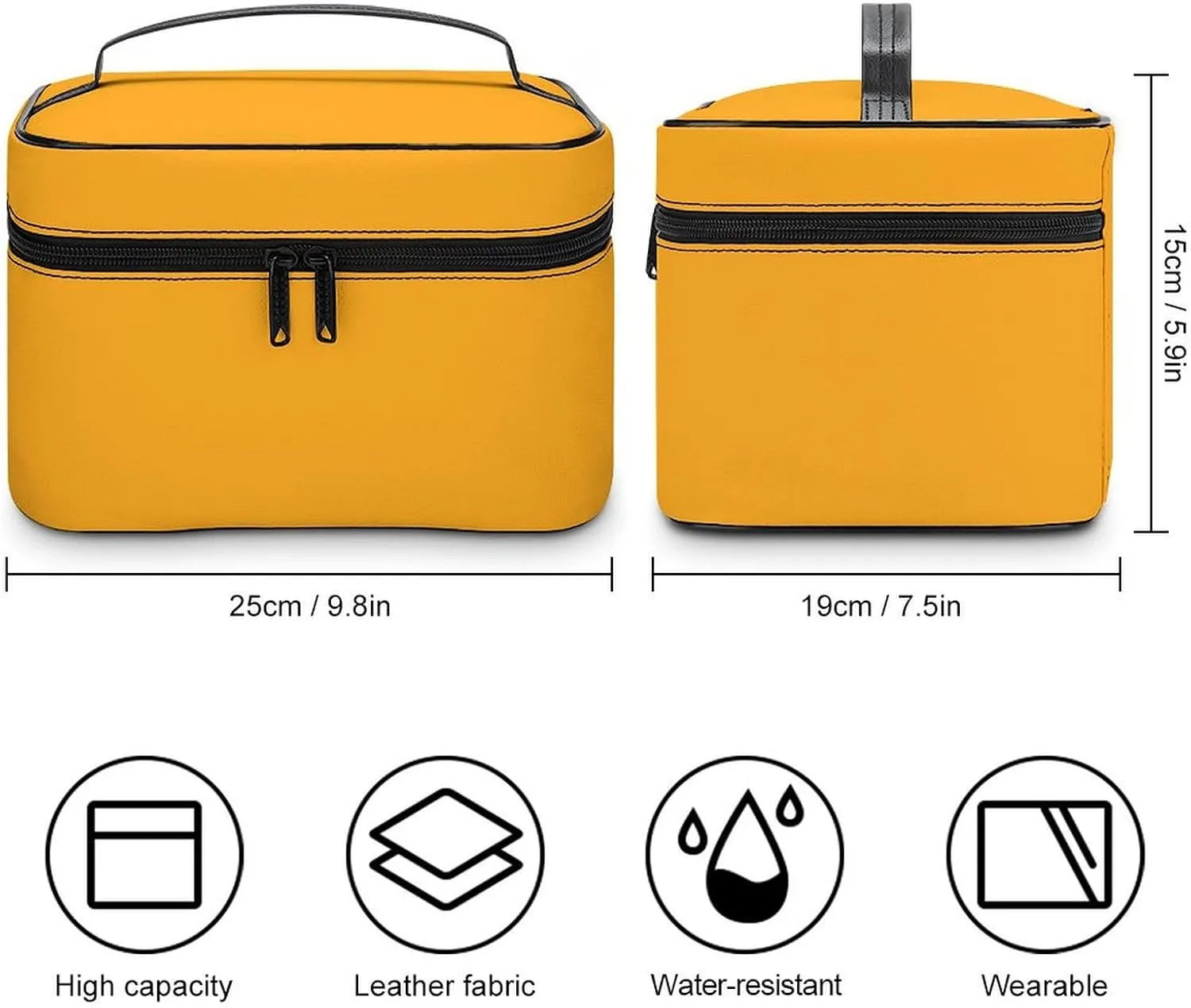 Travel Makeup Bag, Bright Yellow Pattern (Solid Color) Cosmetic Bags for Women Large Capacity Waterproof Toiletry Bag Make up Organizer