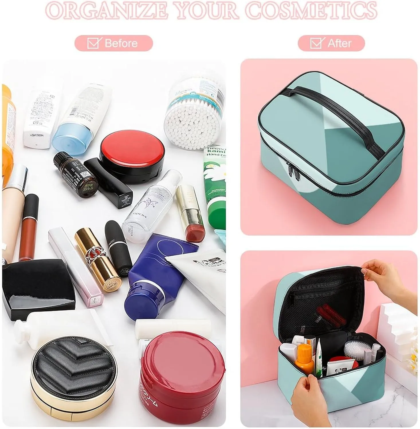 Travel Makeup Bag, Mint Teal Green Cosmetic Bags for Women Large Capacity Waterproof Toiletry Bag Make up Organizer