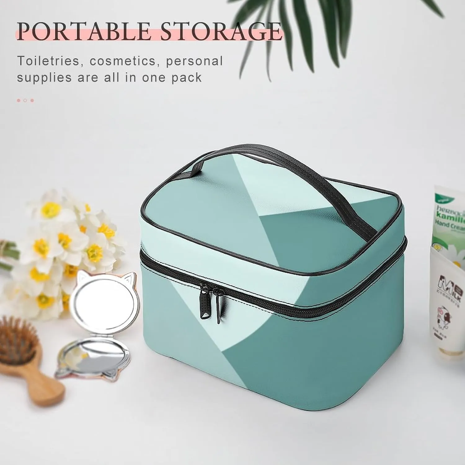 Travel Makeup Bag, Mint Teal Green Cosmetic Bags for Women Large Capacity Waterproof Toiletry Bag Make up Organizer