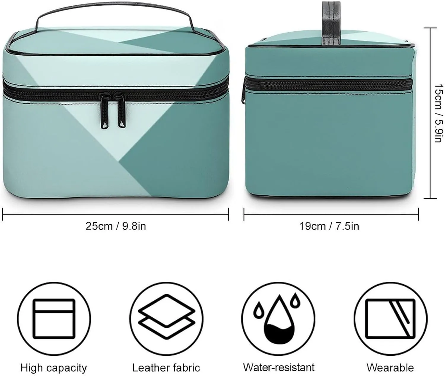 Travel Makeup Bag, Mint Teal Green Cosmetic Bags for Women Large Capacity Waterproof Toiletry Bag Make up Organizer