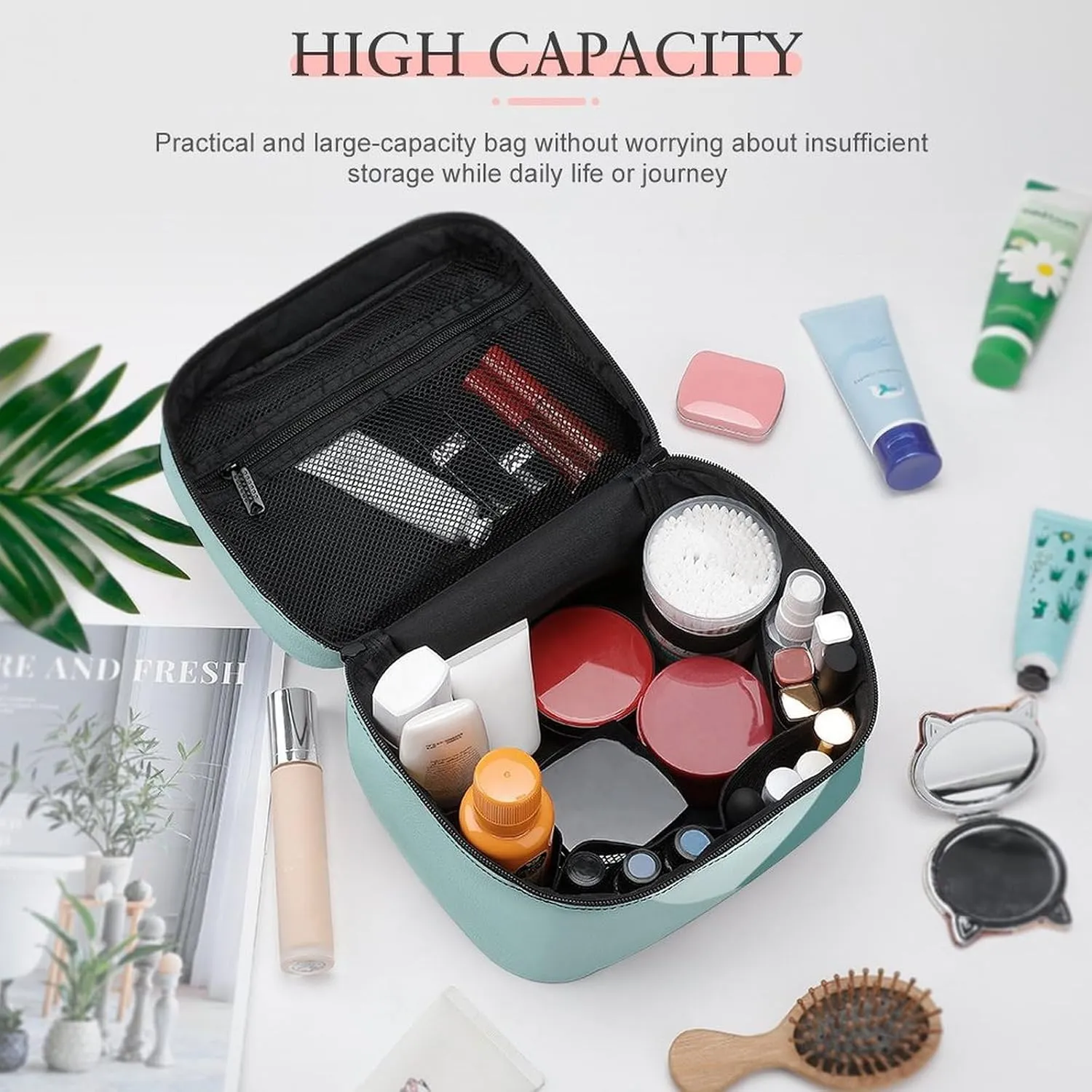 Travel Makeup Bag, Mint Teal Green Cosmetic Bags for Women Large Capacity Waterproof Toiletry Bag Make up Organizer