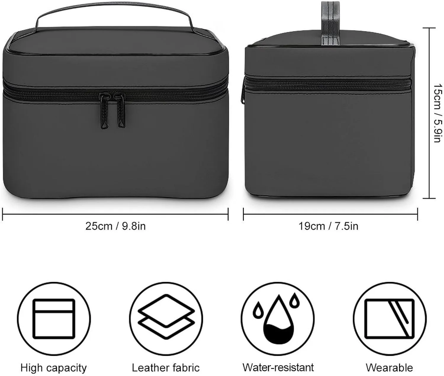 Travel Makeup Bag, Simple Dark Black Cosmetic Bags for Women Large Capacity Waterproof Toiletry Bag Make up Organizer