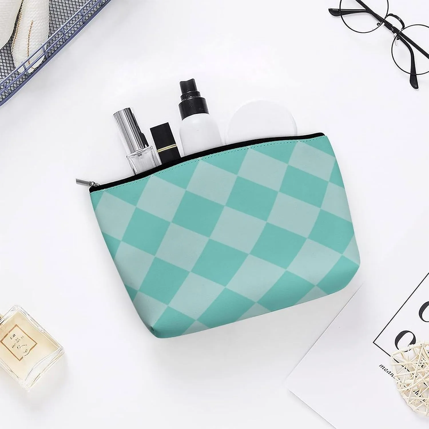 Travel Makeup Bag, Teal Diamond Cosmetic Bags for Women Large Capacity Waterproof Toiletry Pouch Make up Organizer