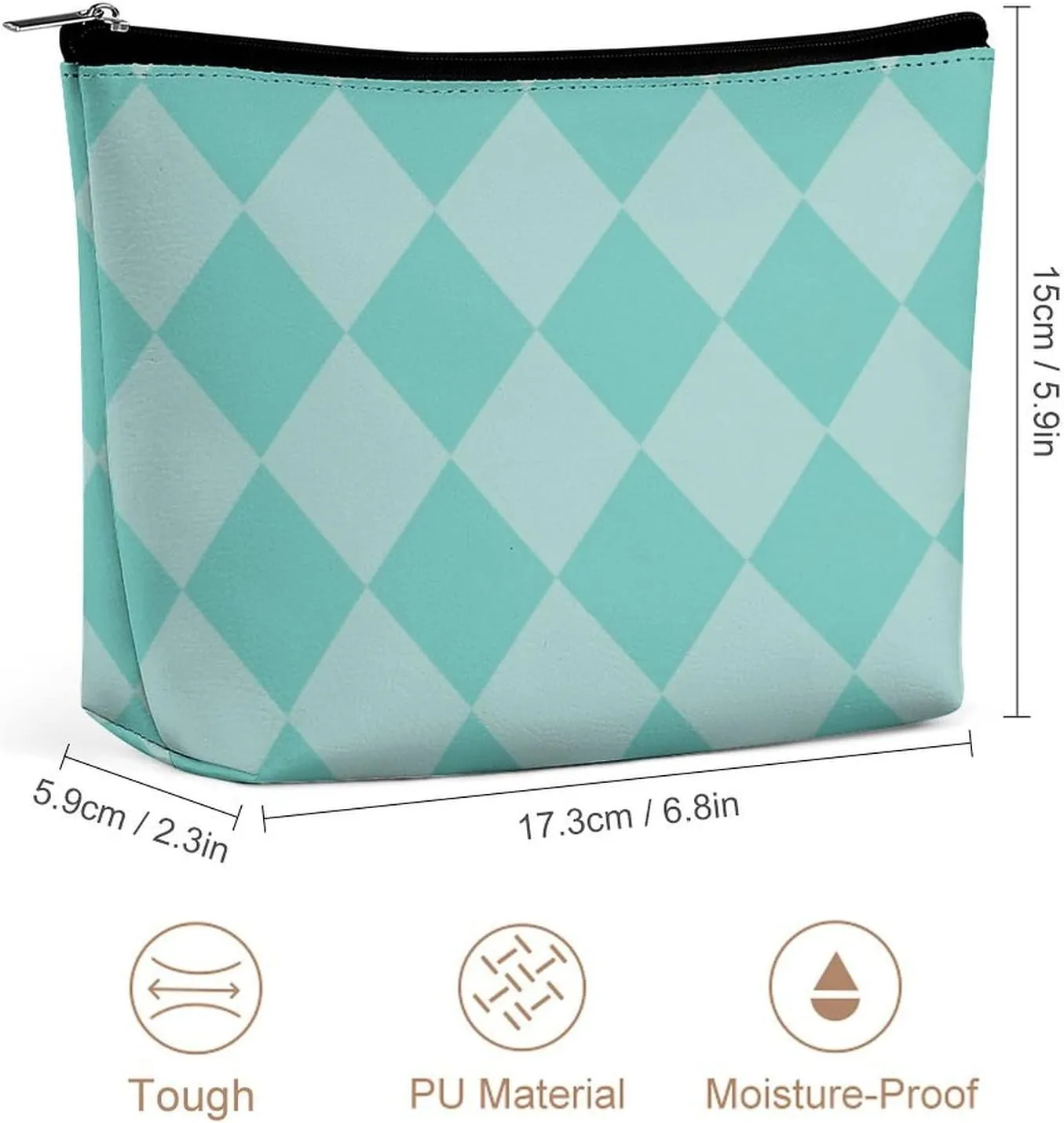 Travel Makeup Bag, Teal Diamond Cosmetic Bags for Women Large Capacity Waterproof Toiletry Pouch Make up Organizer