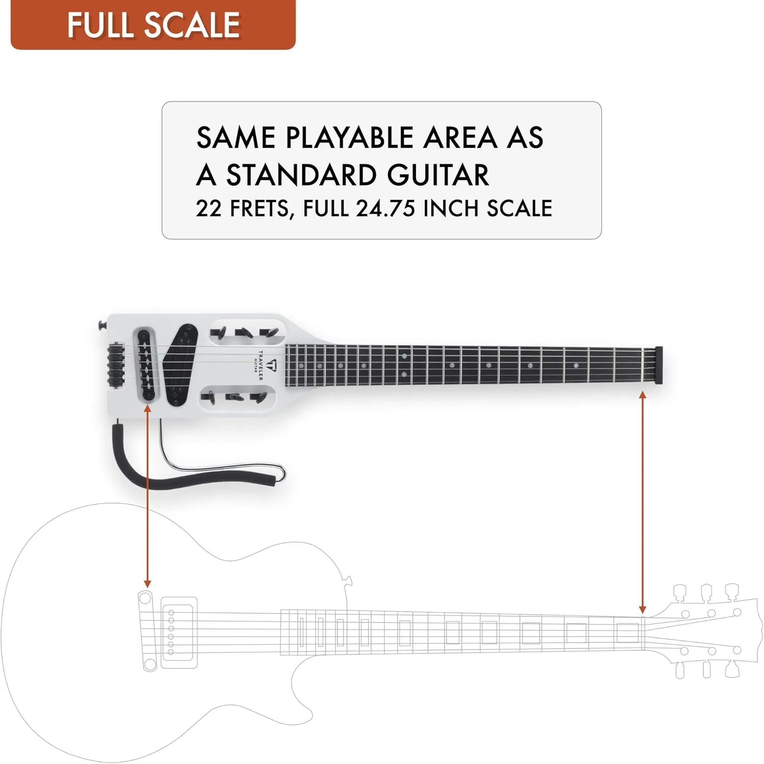 Traveler Guitar Ultra-Light Electric Guitar Satin White | Portable Electric with Removable Lap Rest | Full 24 3/4" Scale Headless Guitar | Custom Gig Bag Included