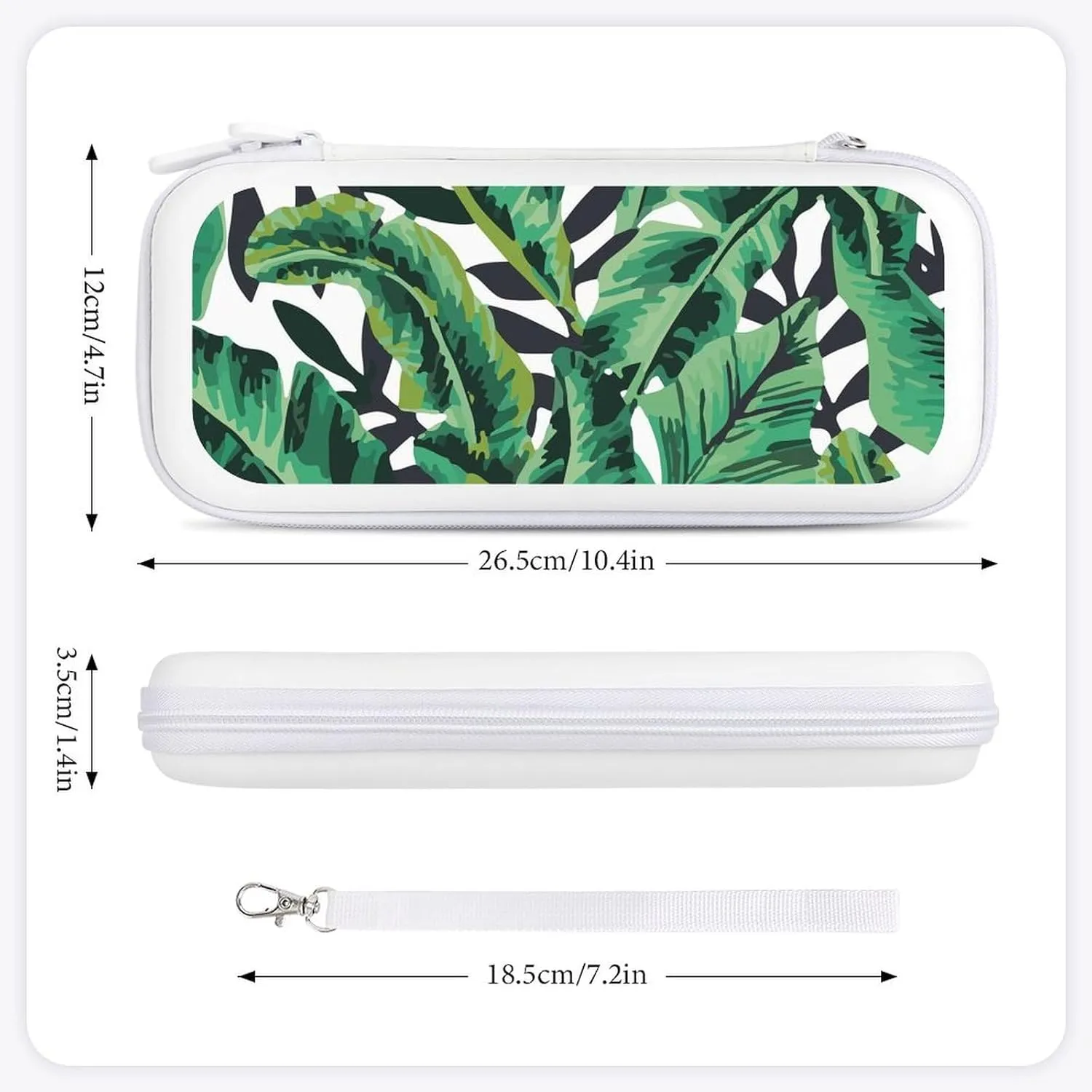 Tropical Jungle Banana Leaf Hard Shell Travel Case with Rope 15 Game Card Pockets Compatible with Switch Protective