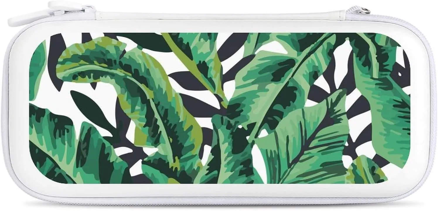 Tropical Jungle Banana Leaf Hard Shell Travel Case with Rope 15 Game Card Pockets Compatible with Switch Protective