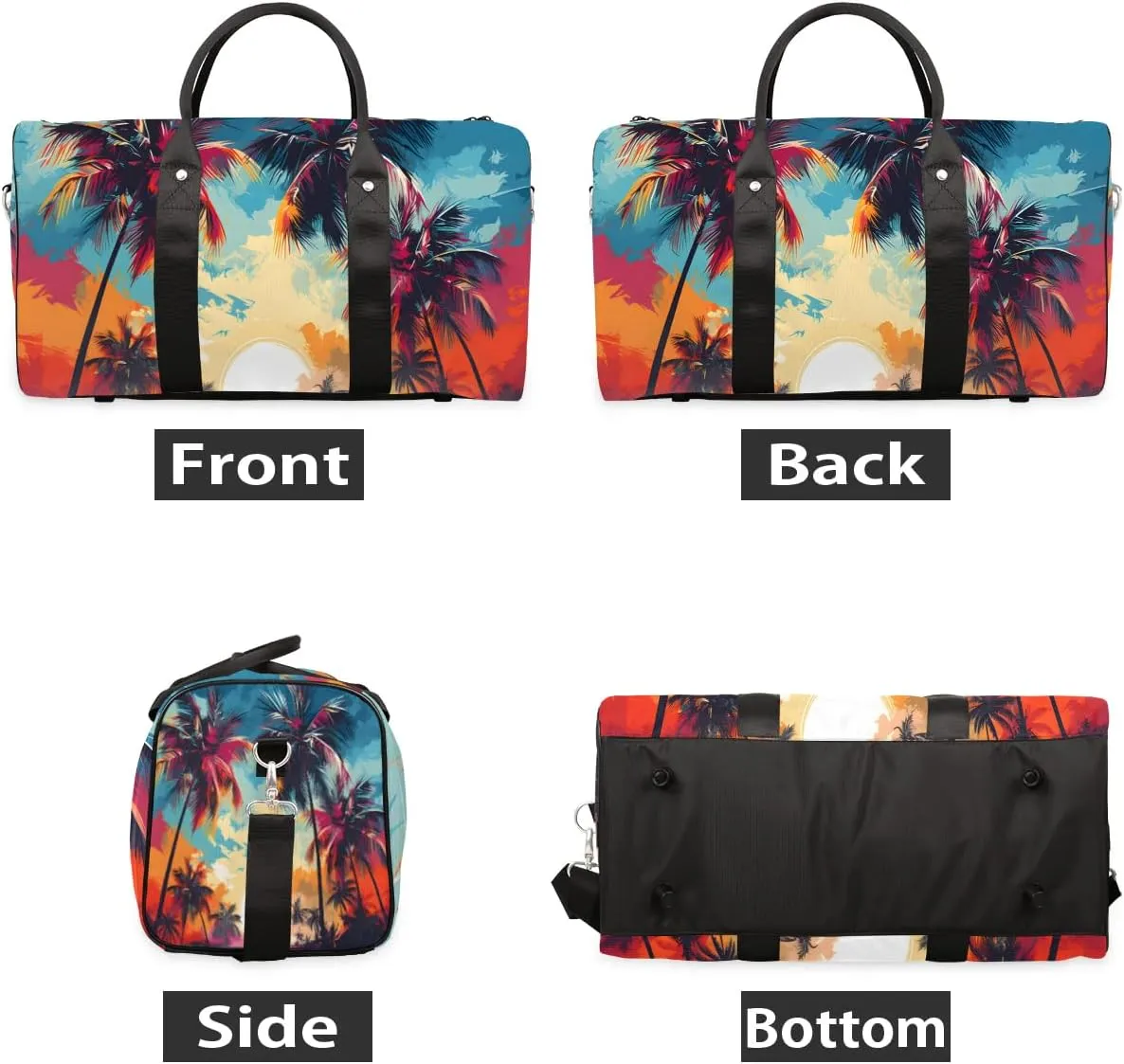 Tropical Palm Leaf Travel Duffel Bag for Women Men Waterproof Foldable Overnight Weekender Bag Large Capacity Sports Gym Bag