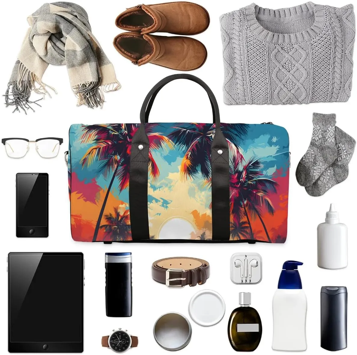 Tropical Palm Leaf Travel Duffel Bag for Women Men Waterproof Foldable Overnight Weekender Bag Large Capacity Sports Gym Bag