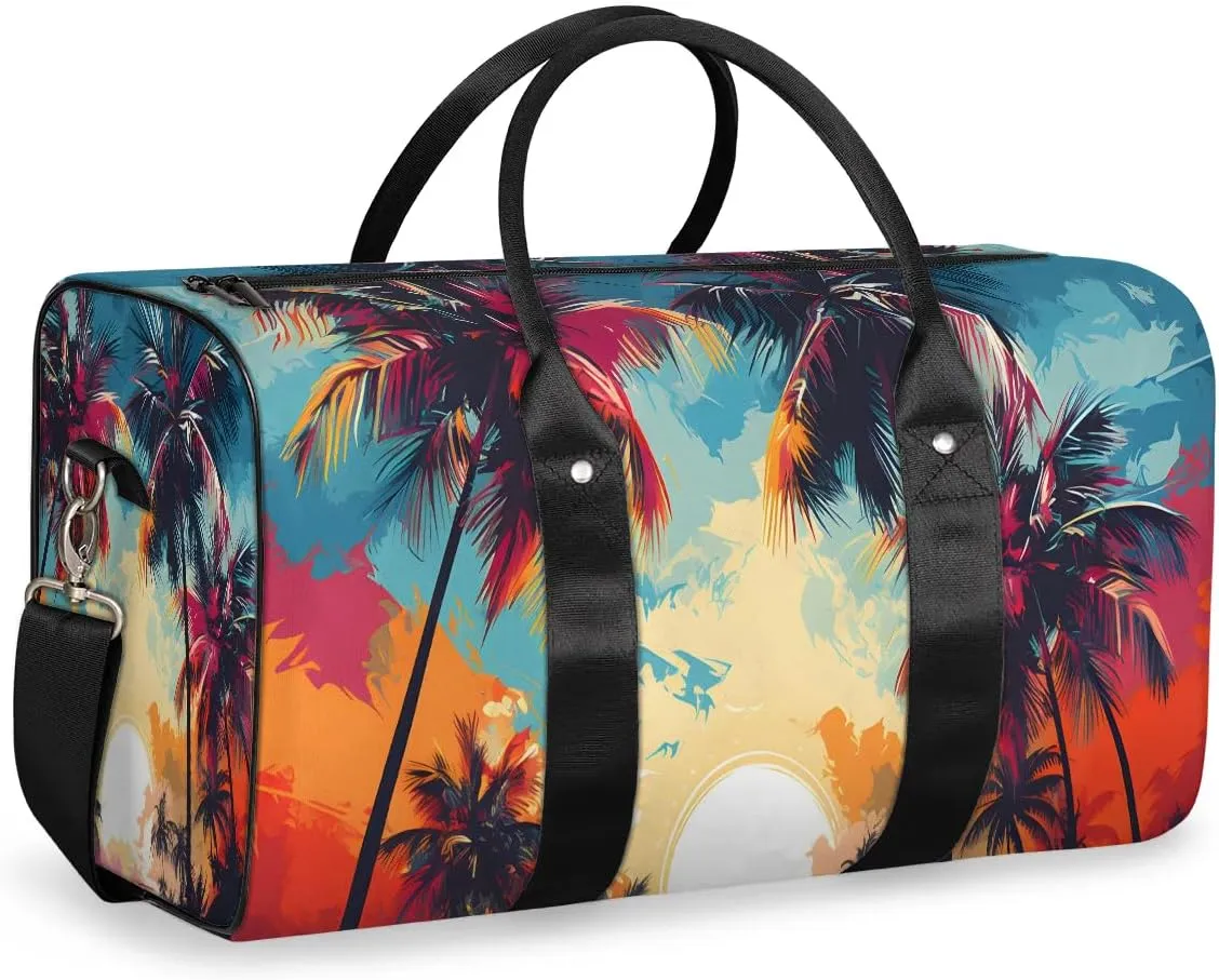 Tropical Palm Leaf Travel Duffel Bag for Women Men Waterproof Foldable Overnight Weekender Bag Large Capacity Sports Gym Bag