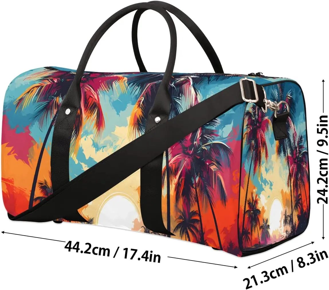 Tropical Palm Leaf Travel Duffel Bag for Women Men Waterproof Foldable Overnight Weekender Bag Large Capacity Sports Gym Bag