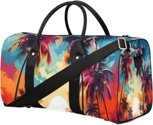 Tropical Palm Leaf Travel Duffel Bag for Women Men Waterproof Foldable Overnight Weekender Bag Large Capacity Sports Gym Bag