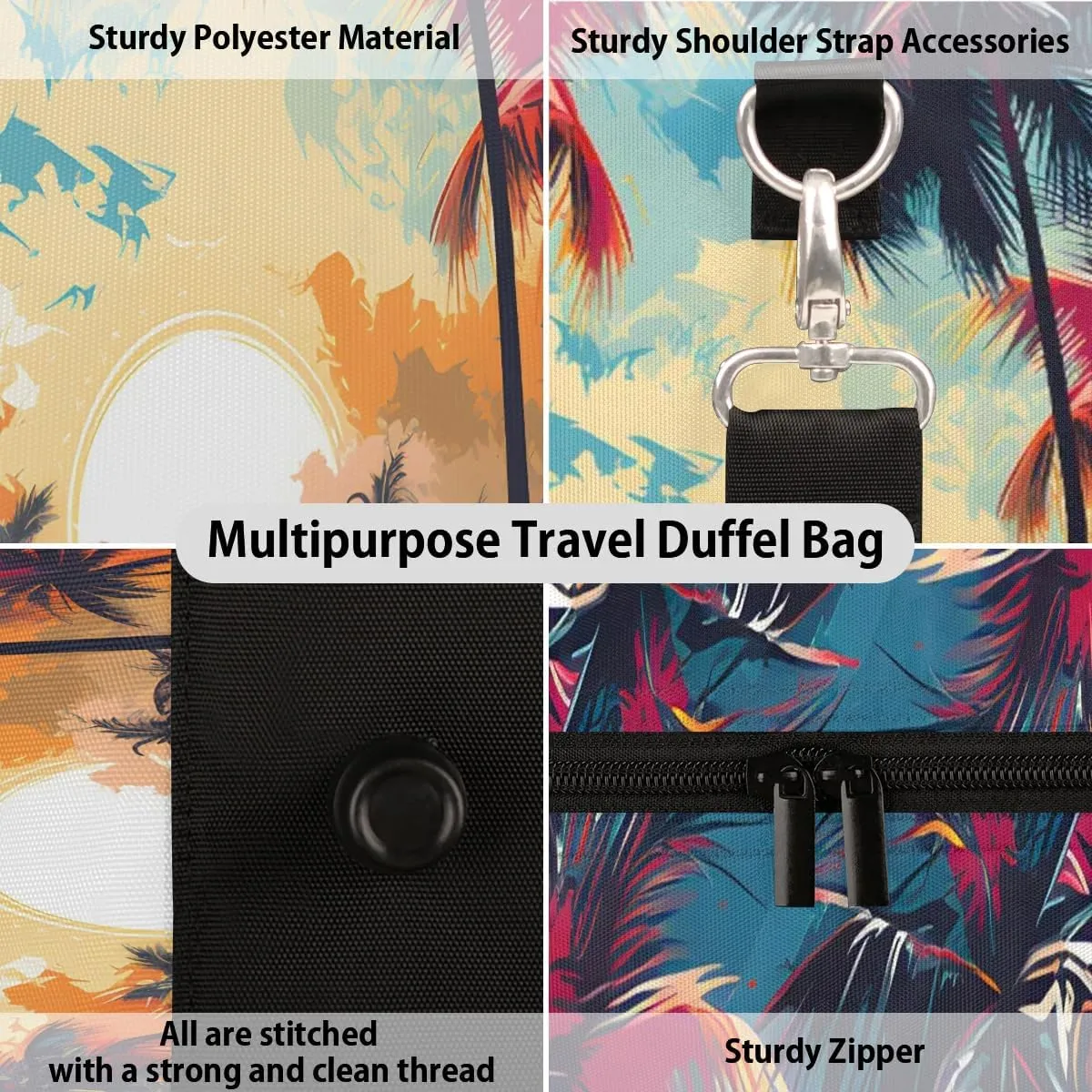 Tropical Palm Leaf Travel Duffel Bag for Women Men Waterproof Foldable Overnight Weekender Bag Large Capacity Sports Gym Bag